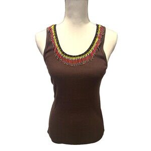 New Tasha Polizzi Beaded Tank Top Small Desert Tank Chocolate Brown Western Boho